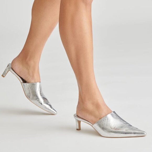 NEW DOLCE VITA Lexy Leather Heel Sandals silver 253 3M7 - Picture 1 of 13